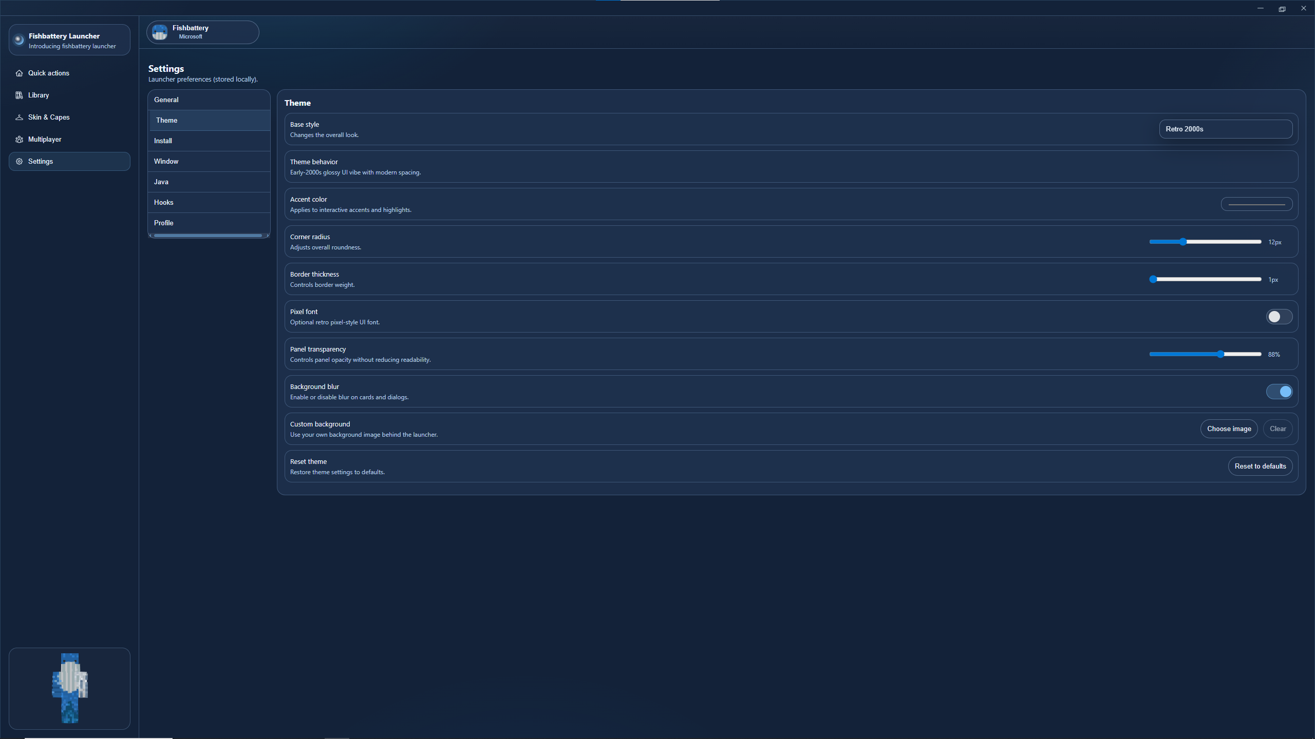 Fishbattery launcher theme customization screen